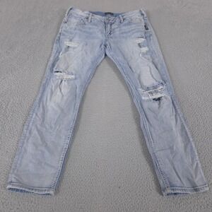 Silver Jeans Co Jeans Women 32 Light Wash Boyfriend Distressed Denim Ripped Leg